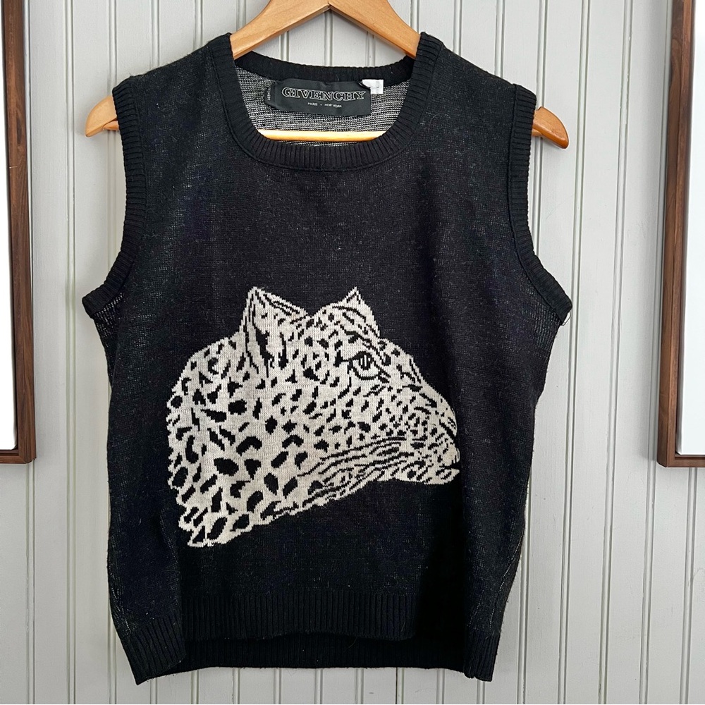 Givenchy 90’s Vintage Wool Knit Sleeveless Top with White Leopard Medium
